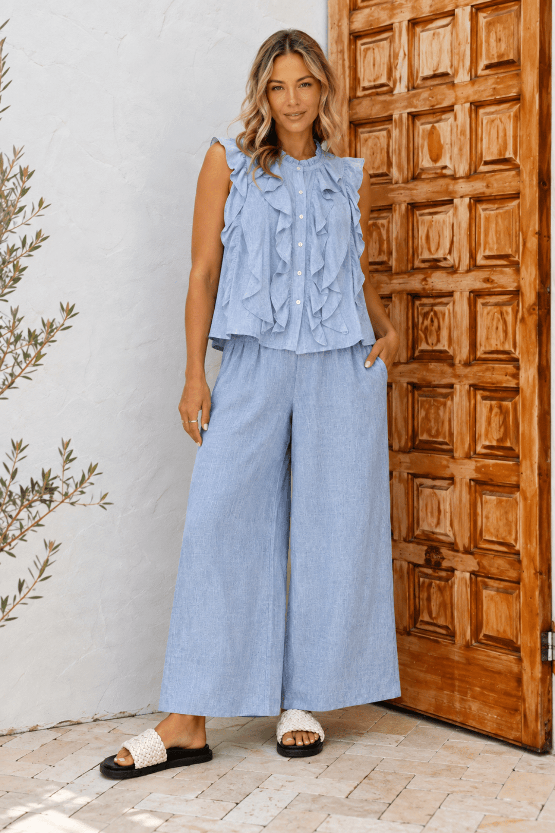 Parigi Linen Top - Cornflour - Pizazz BoutiqueFree Angel