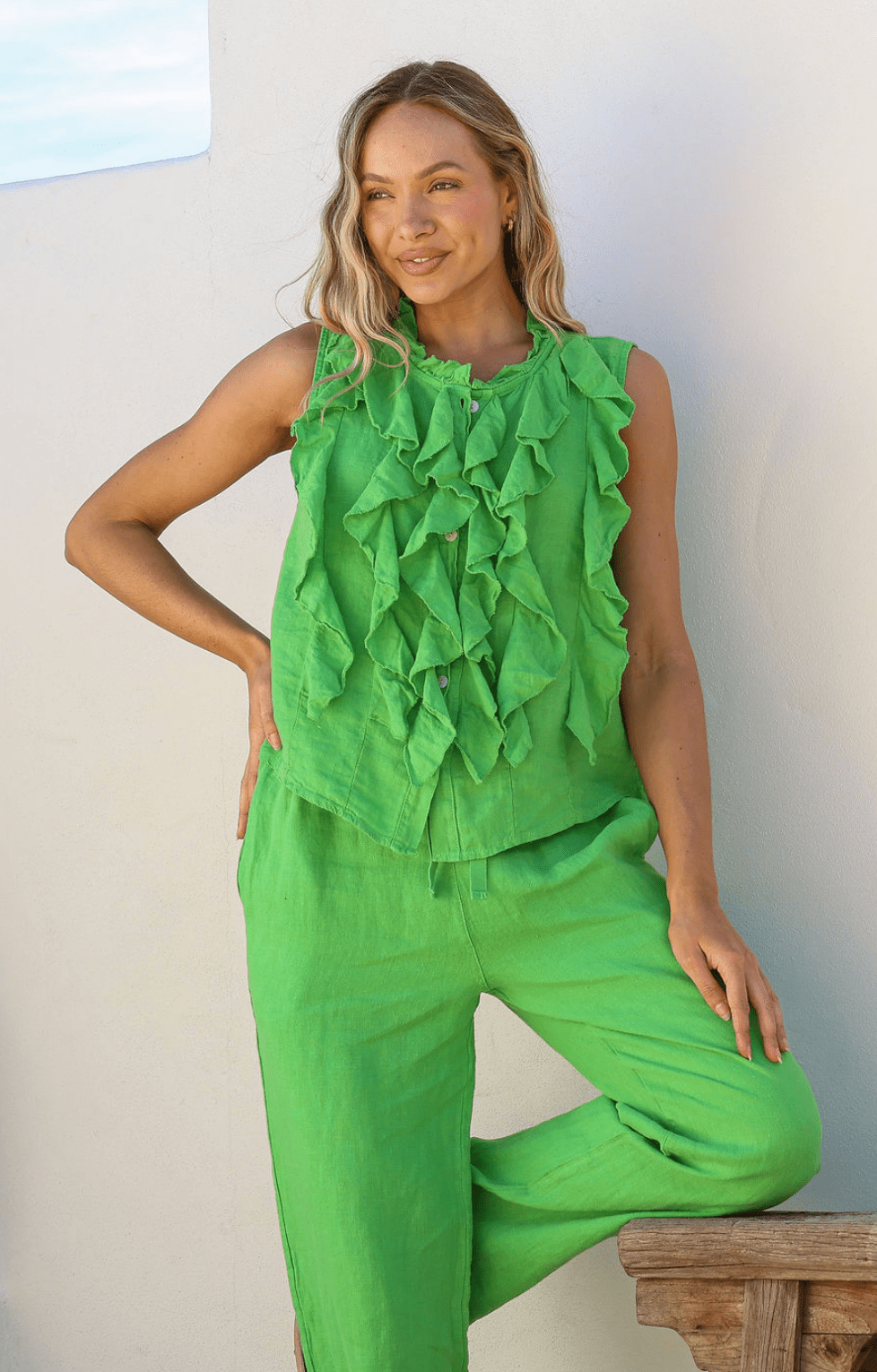 Parigi Linen Top - Verde - FA31 - Pizazz BoutiqueFree Angel