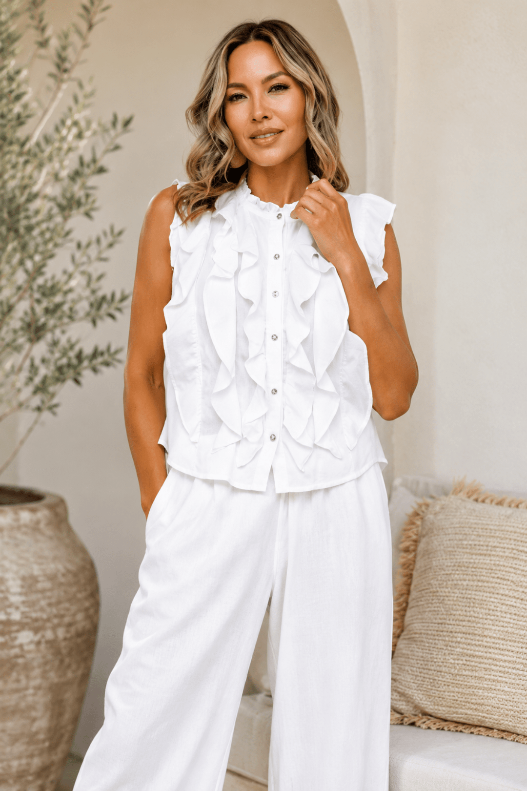 Parigi Linen Top - White - FA31 - Pizazz BoutiqueFree Angel