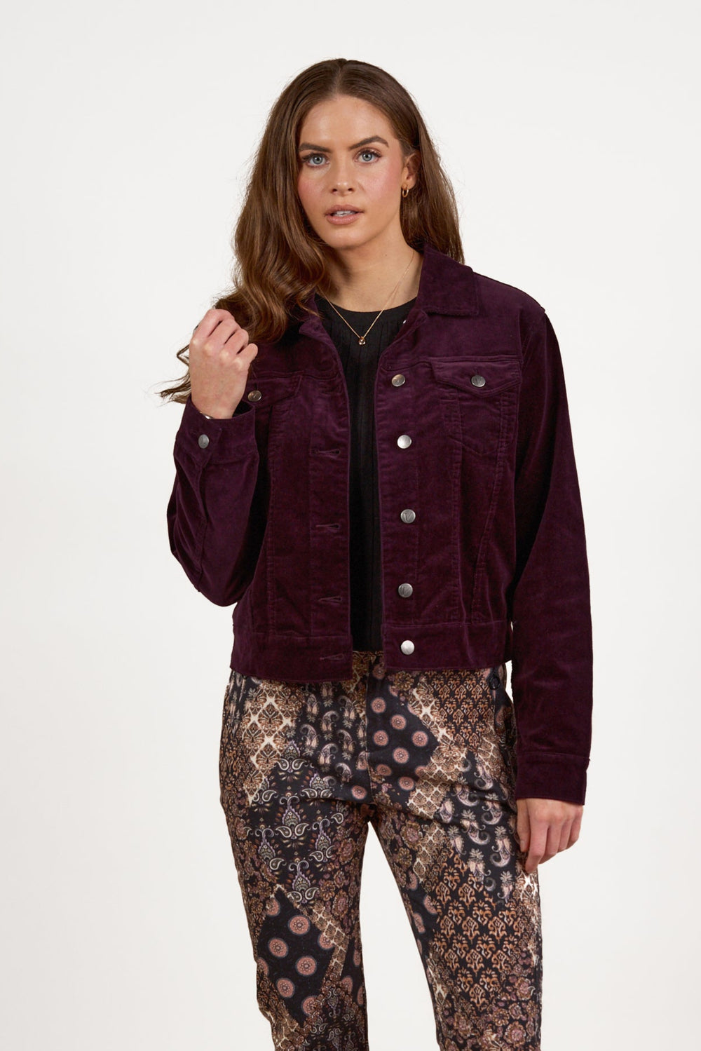 Pinwale Cord Denim Jacket - Mulberry - VA7 - Pizazz BoutiqueVassalli