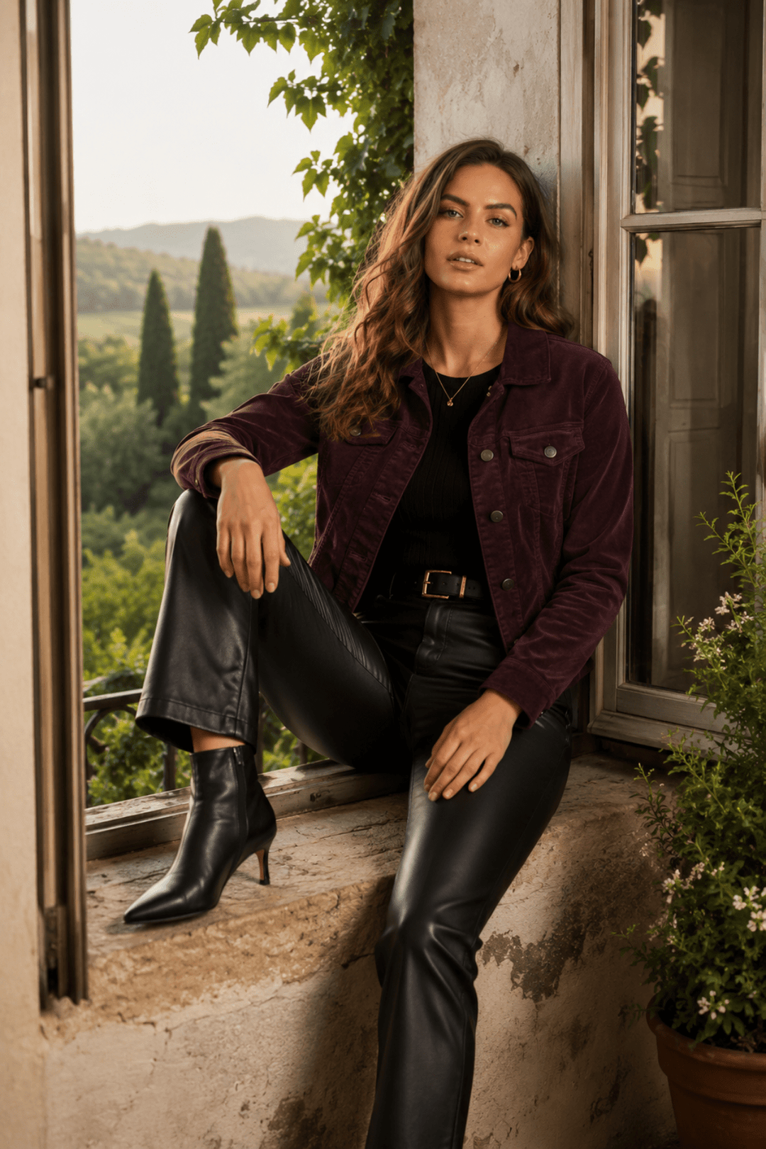 Pinwale Cord Denim Jacket - Mulberry - VA7 - Pizazz BoutiqueVassalli