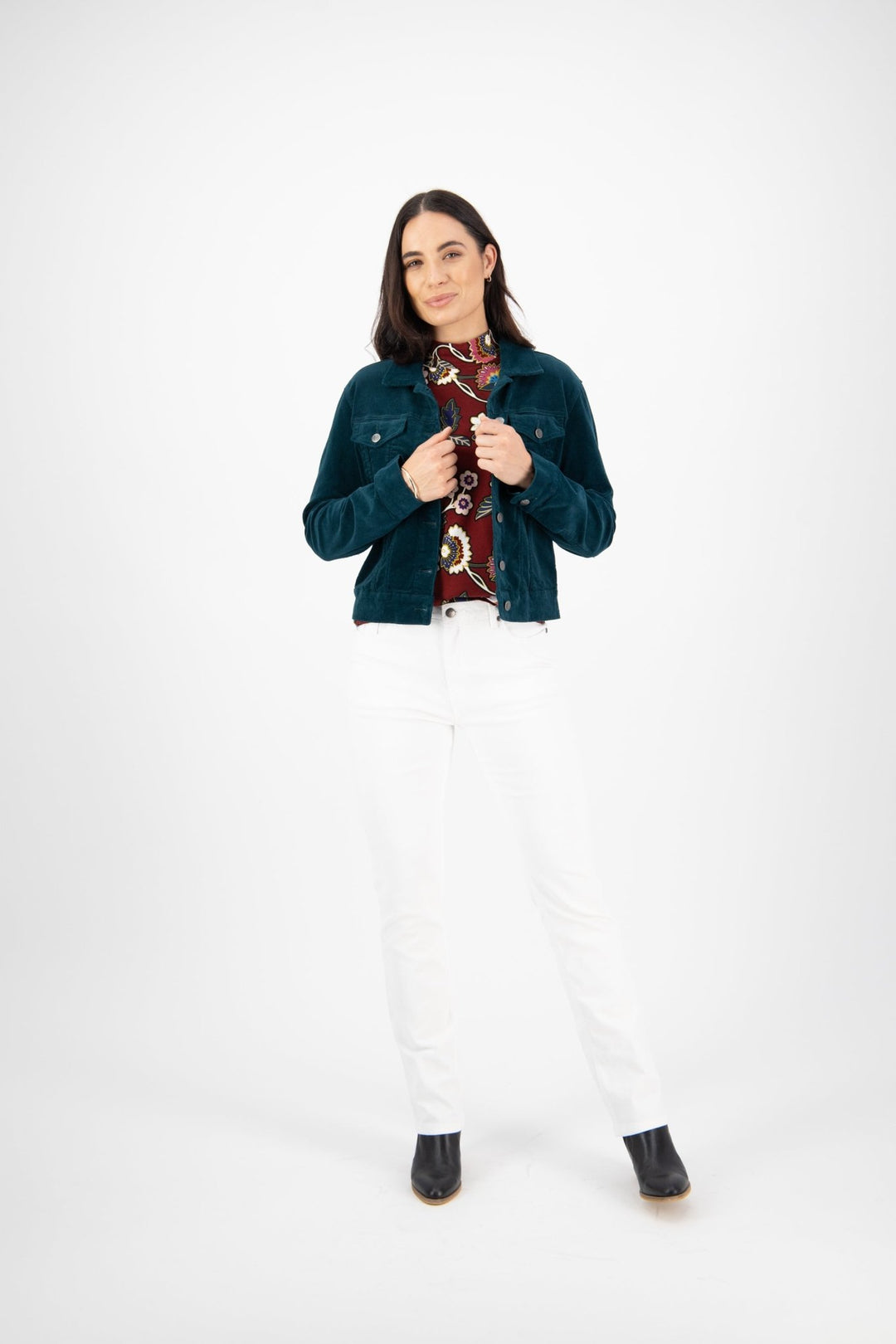 Pinwale Cord Denim Jacket - Peacock - VA7 - Pizazz BoutiqueVassalli