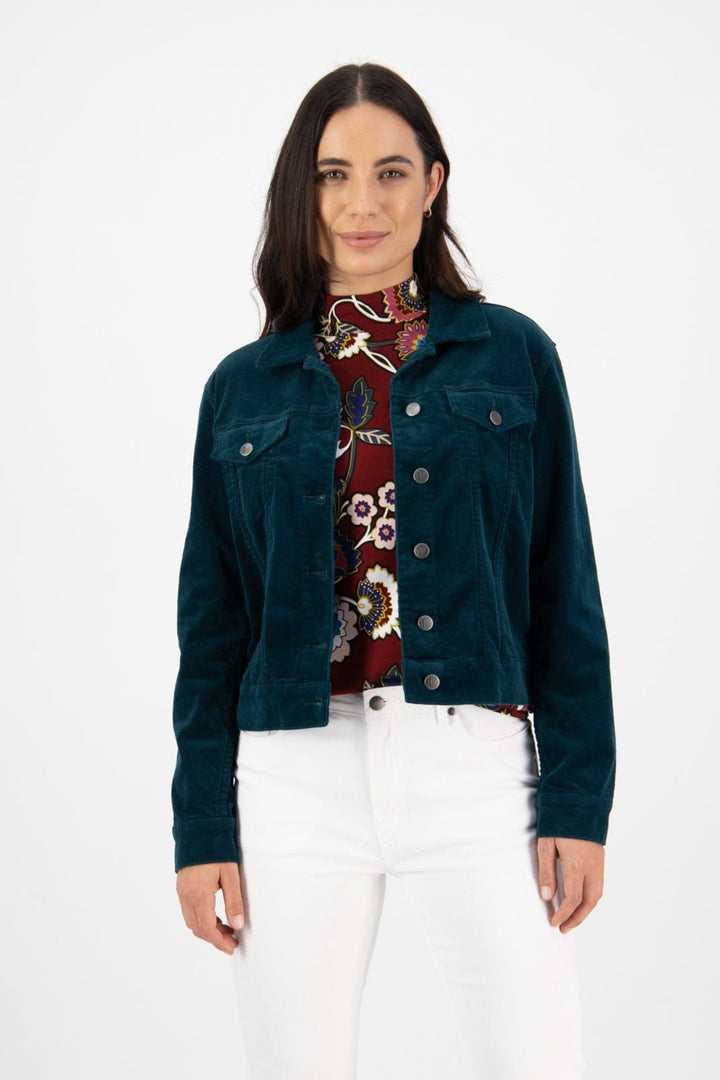 Pinwale Cord Denim Jacket - Peacock - VA7 - Pizazz BoutiqueVassalli