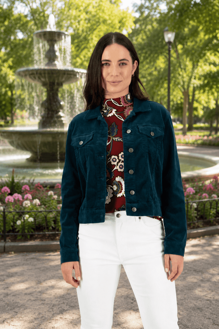 Pinwale Cord Denim Jacket - Peacock - VA7 - Pizazz BoutiqueVassalli