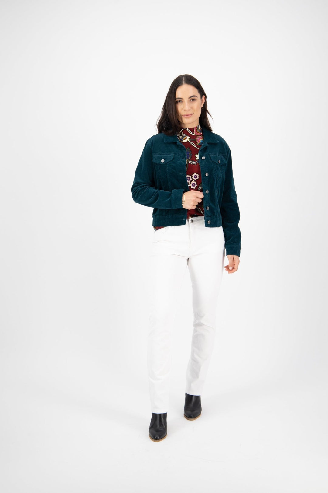 Pinwale Cord Denim Jacket - Peacock - VA7 - Pizazz BoutiqueVassalli