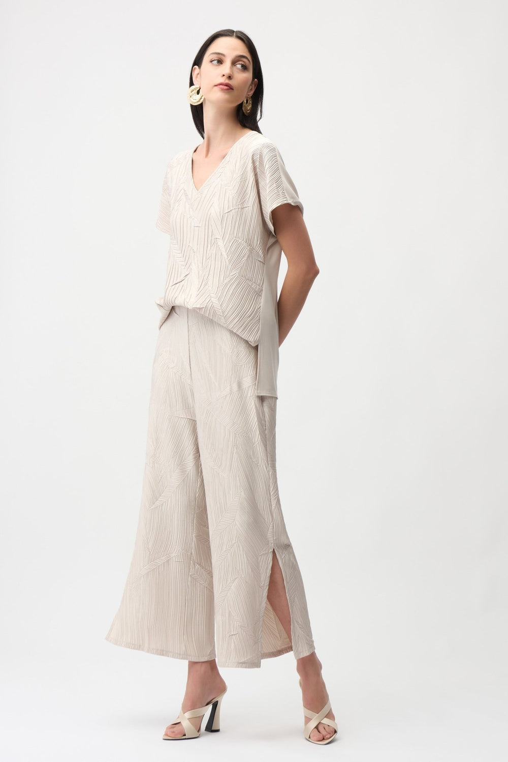 Pleated Satin Culotte Pant Set - Moonstone - JR5 - Pizazz BoutiqueJoseph Ribkoff