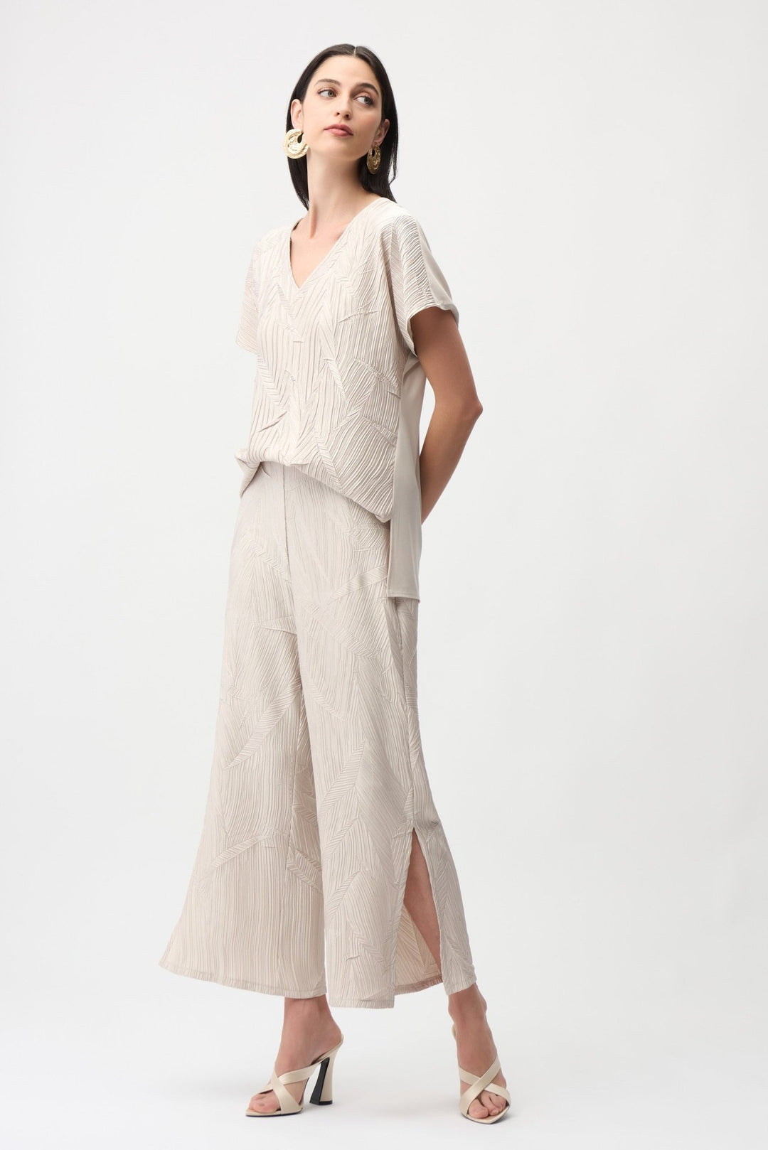 Pleated Satin Culotte Pant Set - Moonstone - JR5 - Pizazz BoutiqueJoseph Ribkoff