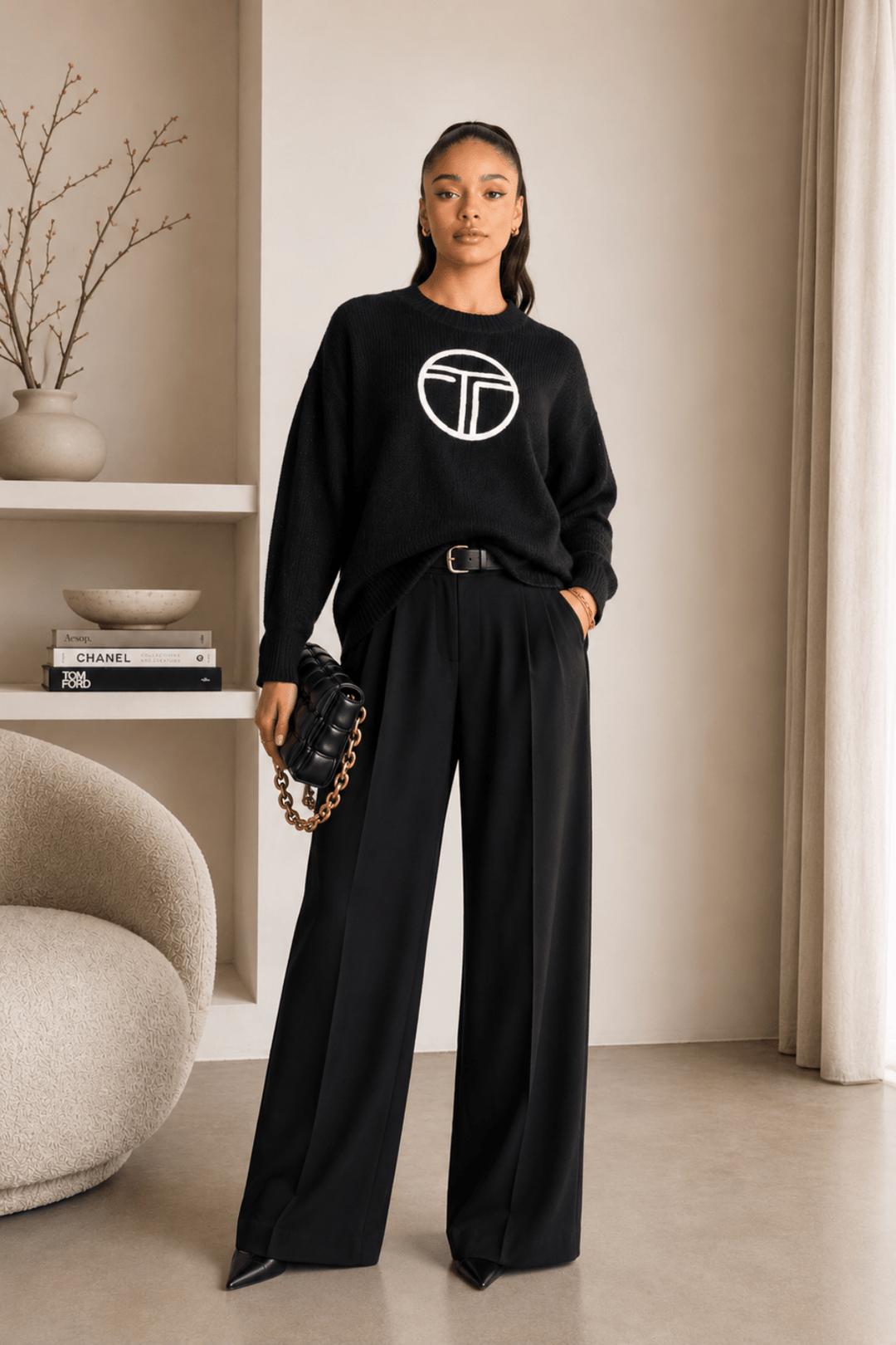 Pointelle Knit Sweater - Black - TT35 - Pizazz BoutiqueTwo - T's