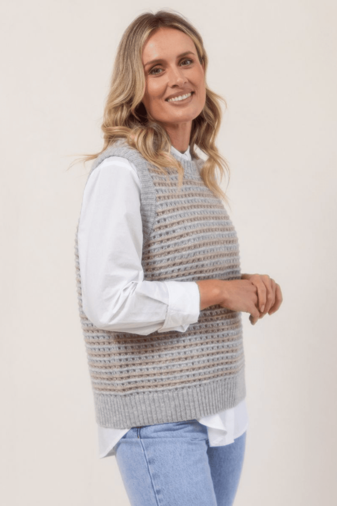 Pointelle Vest - Silver/Natural - SS25 - Pizazz BoutiqueSee Saw