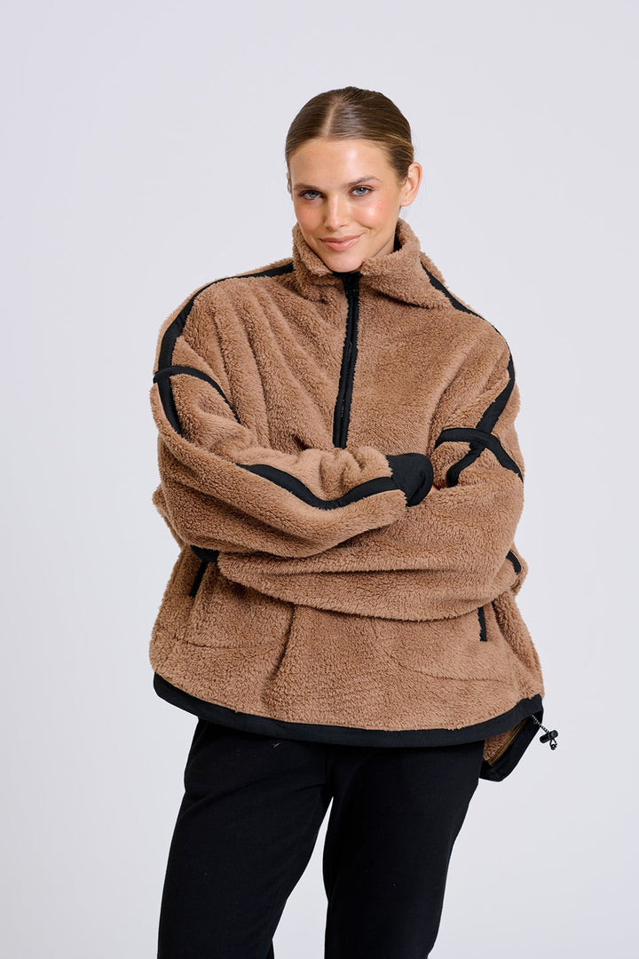 Popover Fleece Sweatshirt - Caramel - EST13 - Pizazz BoutiqueEST 1971
