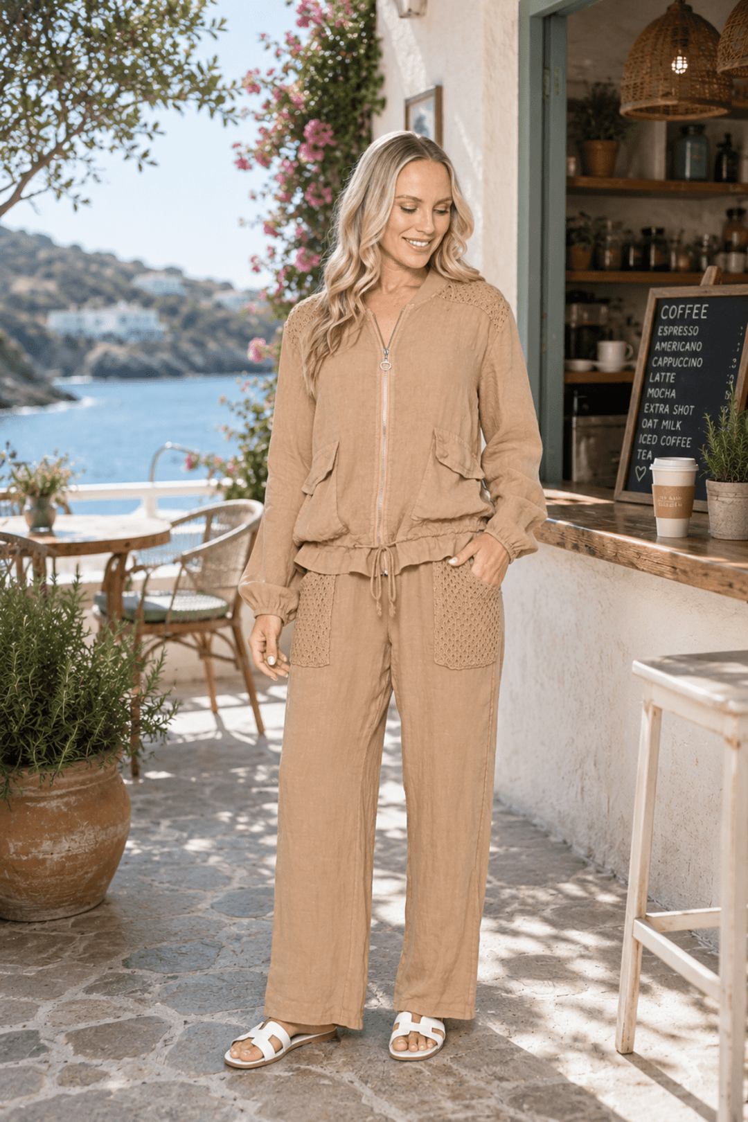 PRE ORDER - Zenith Linen Set - Camel - AE24 - Pizazz BoutiqueAE Luxe