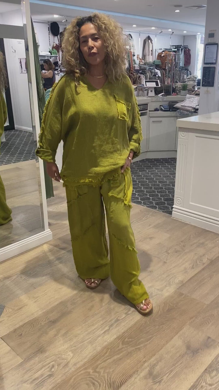 Linen Pants Set - Olive - An14