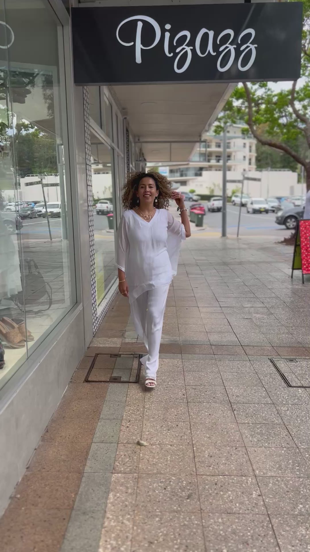 Felicity V-Neck Silk Top - White - CG69