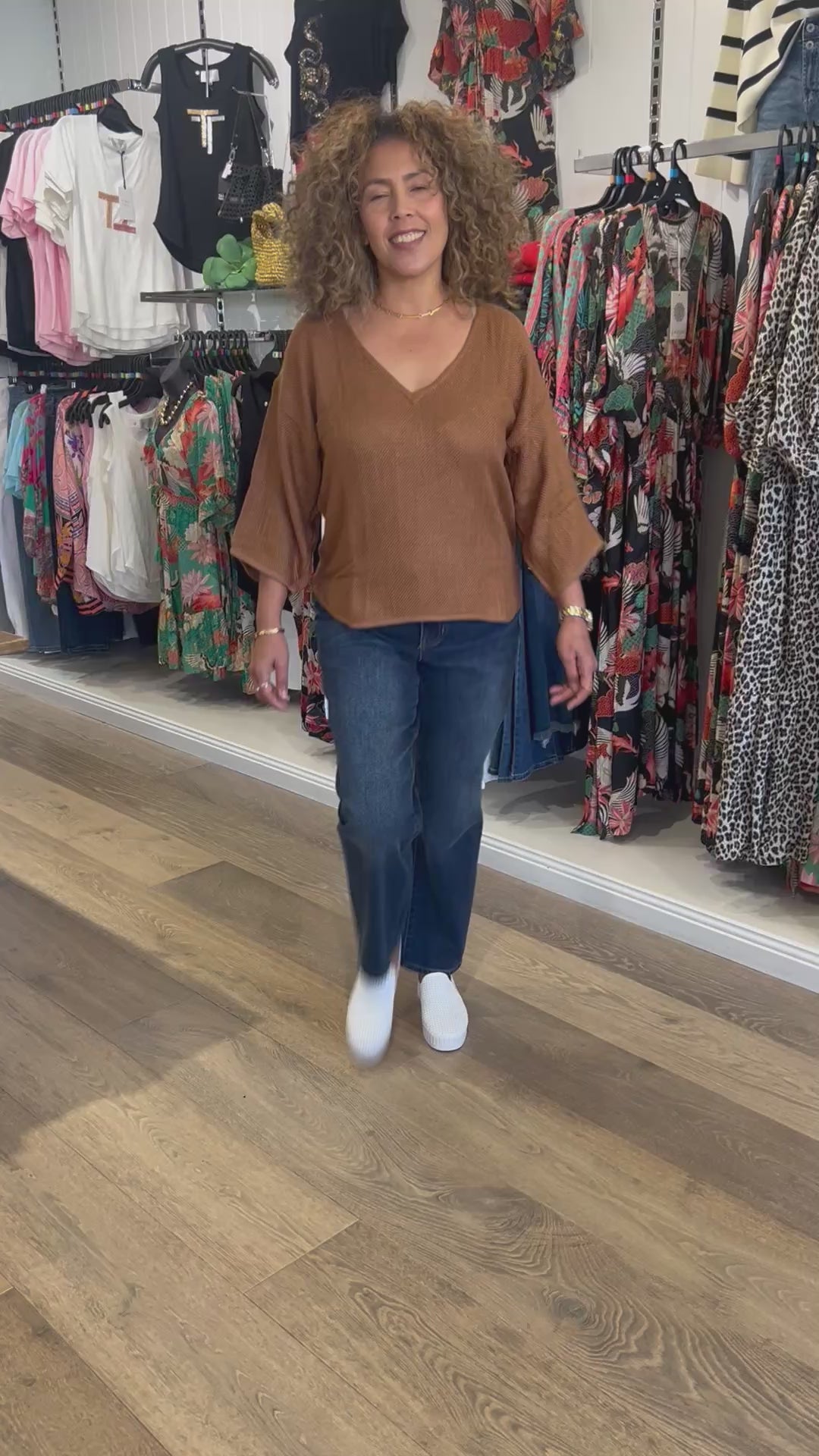 Estelle Hessian V Neck Top - Toffee - CB2