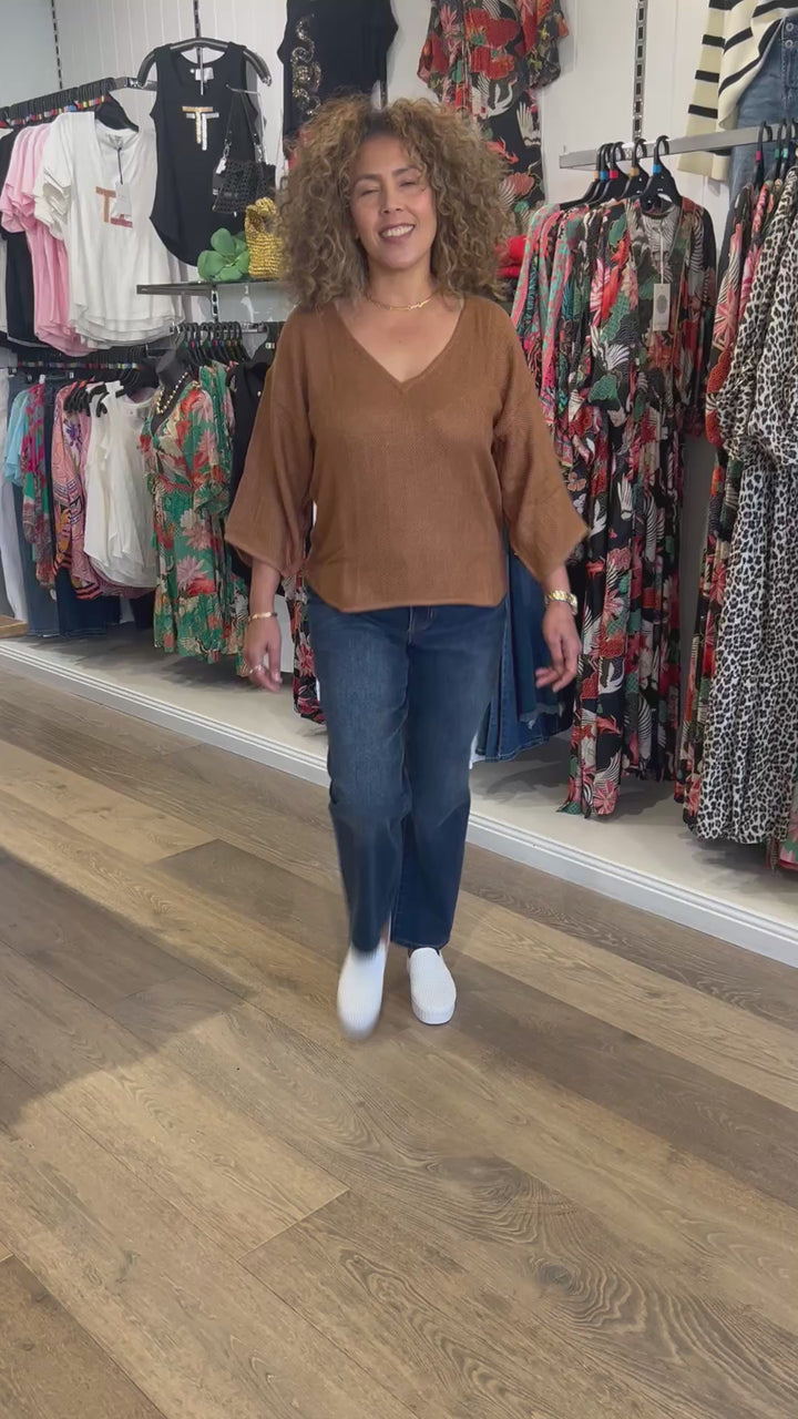 Estelle Hessian V Neck Top - Toffee - CB2
