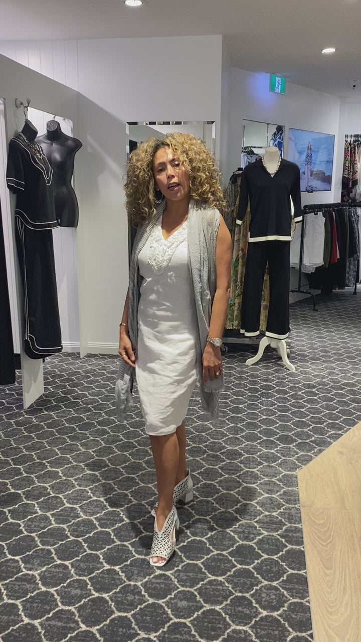 Sleeveless Ruffle Linen Dress - White - SS36