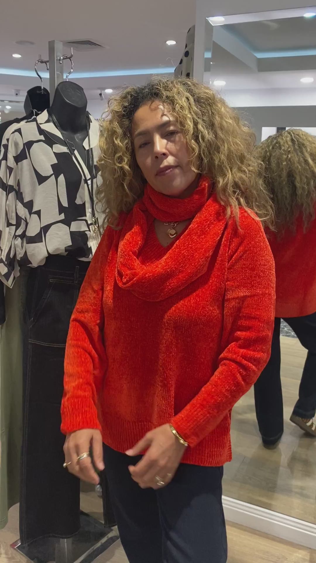 Chenille V-Neck Knit - Intense Orange - TT33