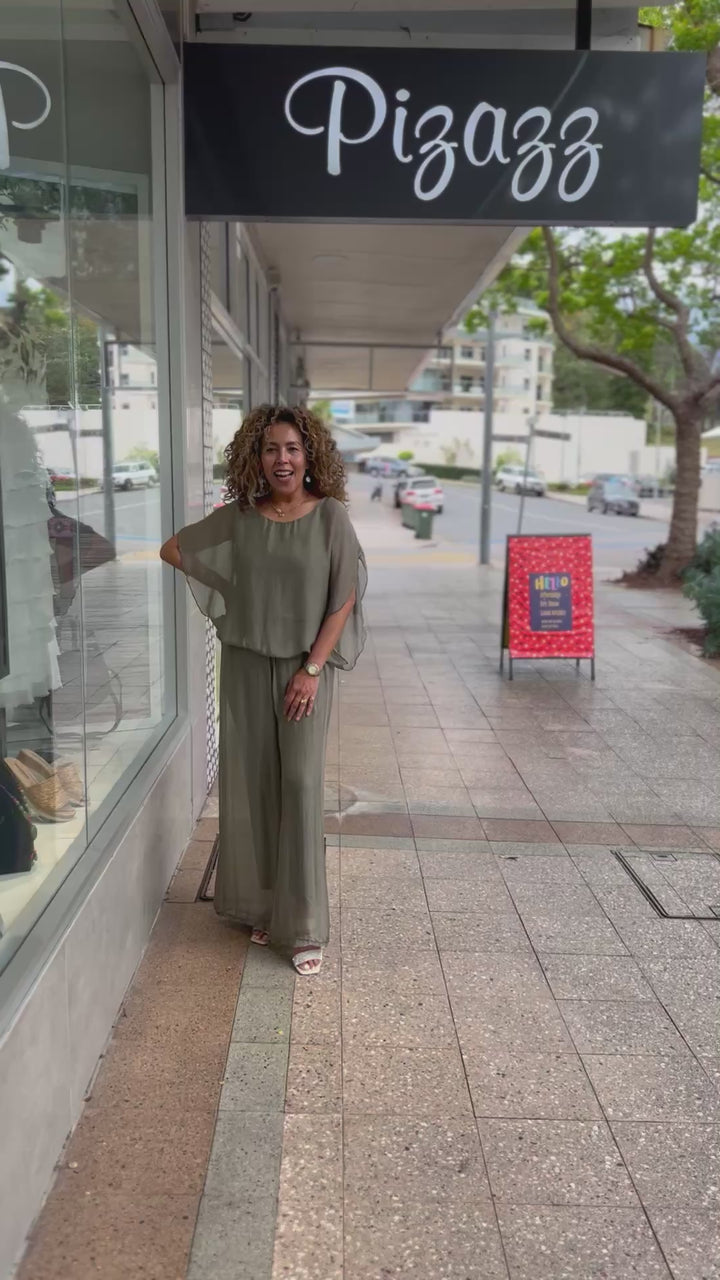 Audrey Silk Top - Khaki - CG72