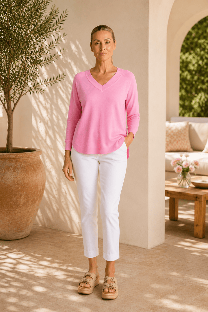 Raglan V-Neck Top - Pink - TT39 - Pizazz BoutiqueTwo-T's
