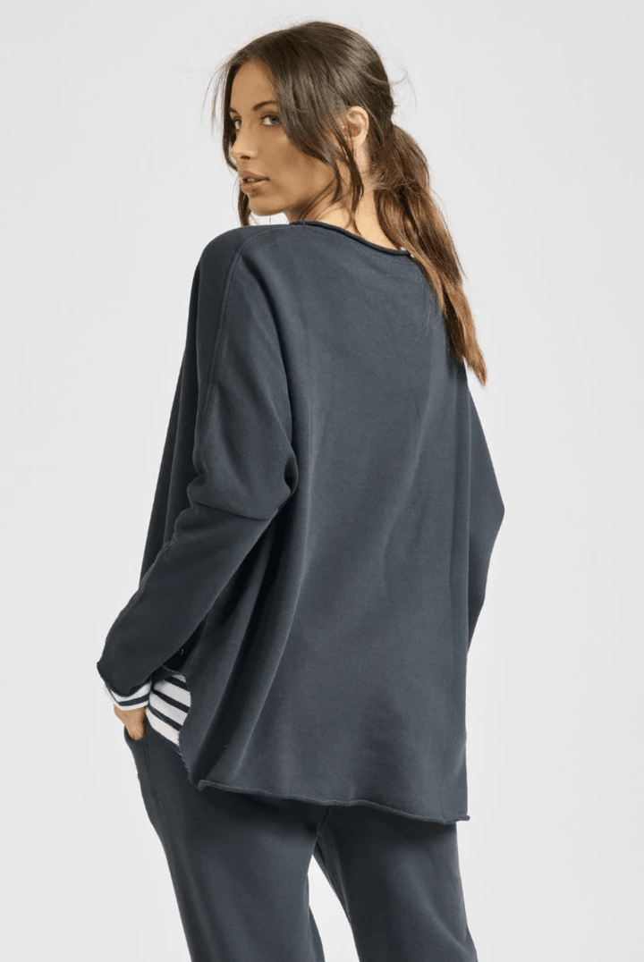 Raw Long Sleeve High Low Sweat - Black - EST3 - Pizazz BoutiqueEST 1971
