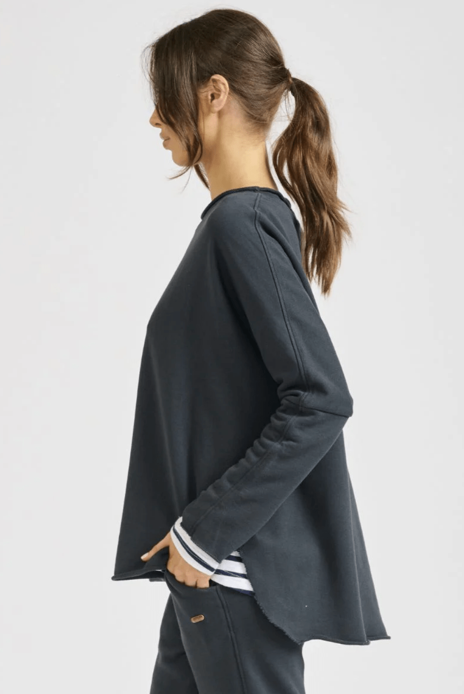 Raw Long Sleeve High Low Sweat - Black - EST3 - Pizazz BoutiqueEST 1971