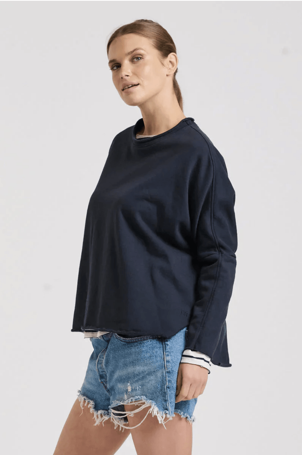 Raw Long Sleeve High Low Sweat - Navy - EST3 - Pizazz BoutiqueEST 1971