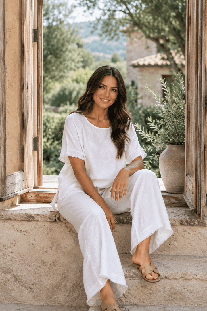 Relax Linen Pant - White - CC34 - Pizazz BoutiqueCali & Co