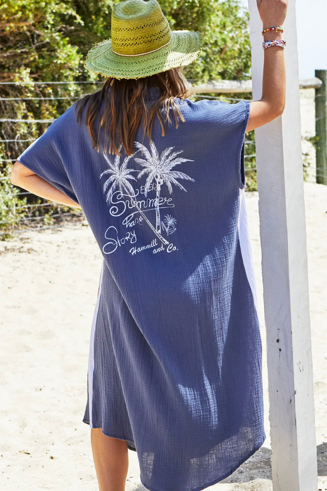 Resort Cheesecloth Beach Dress - Navy - HC1