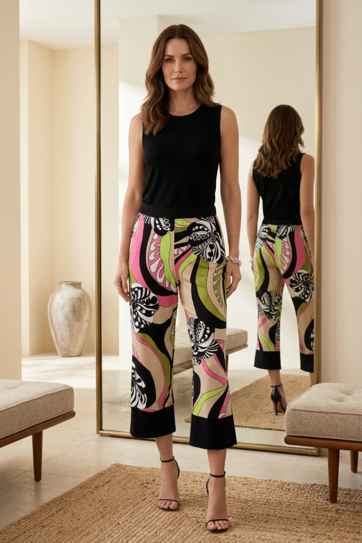 Retro Print Crop Pant - Black/Multi - JR59