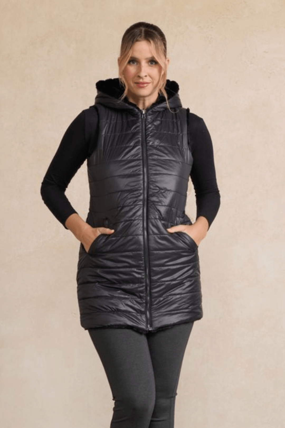 Reversible Faux Fur Vest - Black - CJ32 - Pizazz BoutiqueHolmes & Fallon