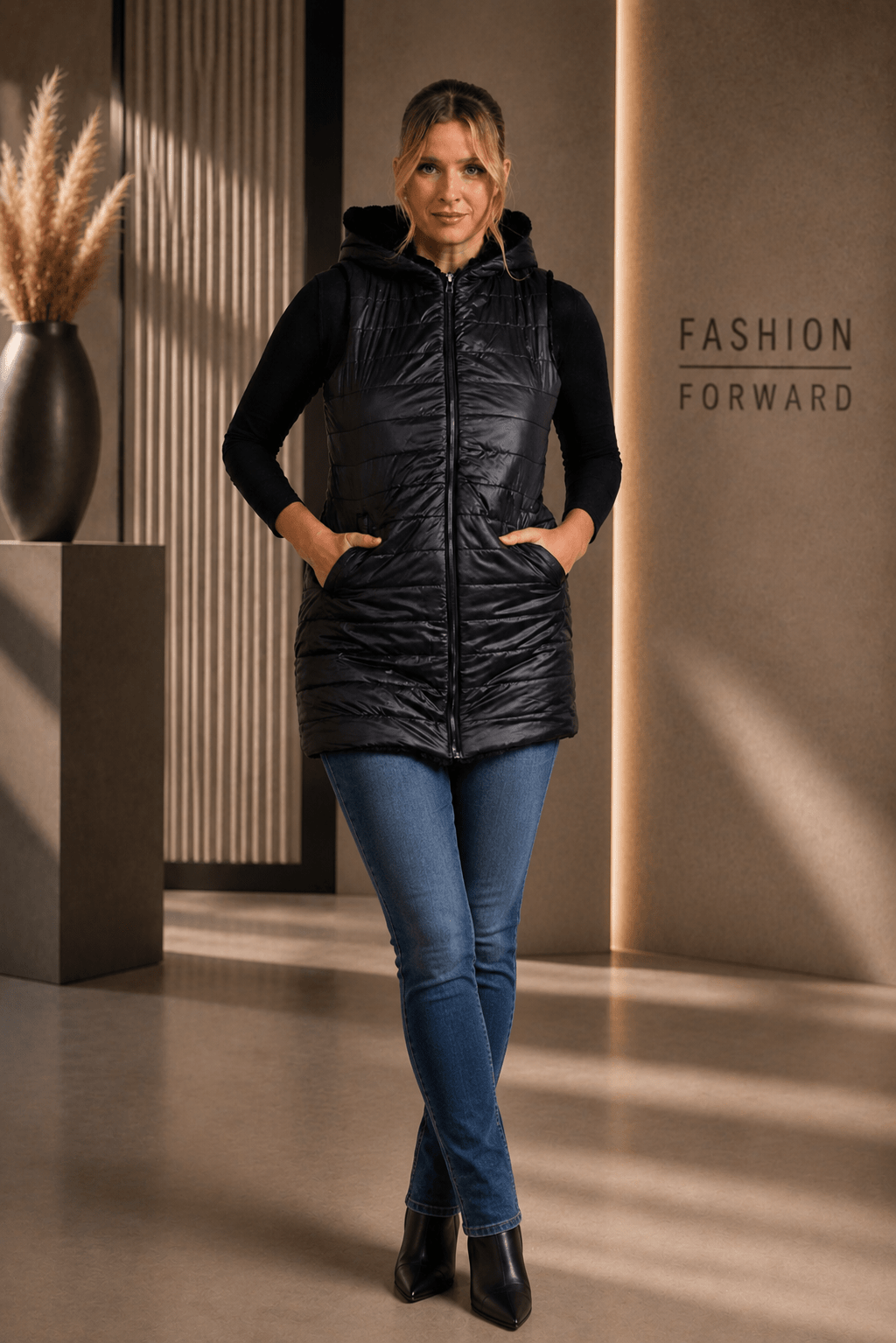 Reversible Faux Fur Vest - Black - CJ32 - Pizazz BoutiqueCaju