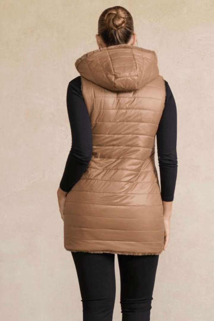 Reversible Faux Fur Vest - Taupe - CJ32 - Pizazz BoutiqueHolmes & Fallon