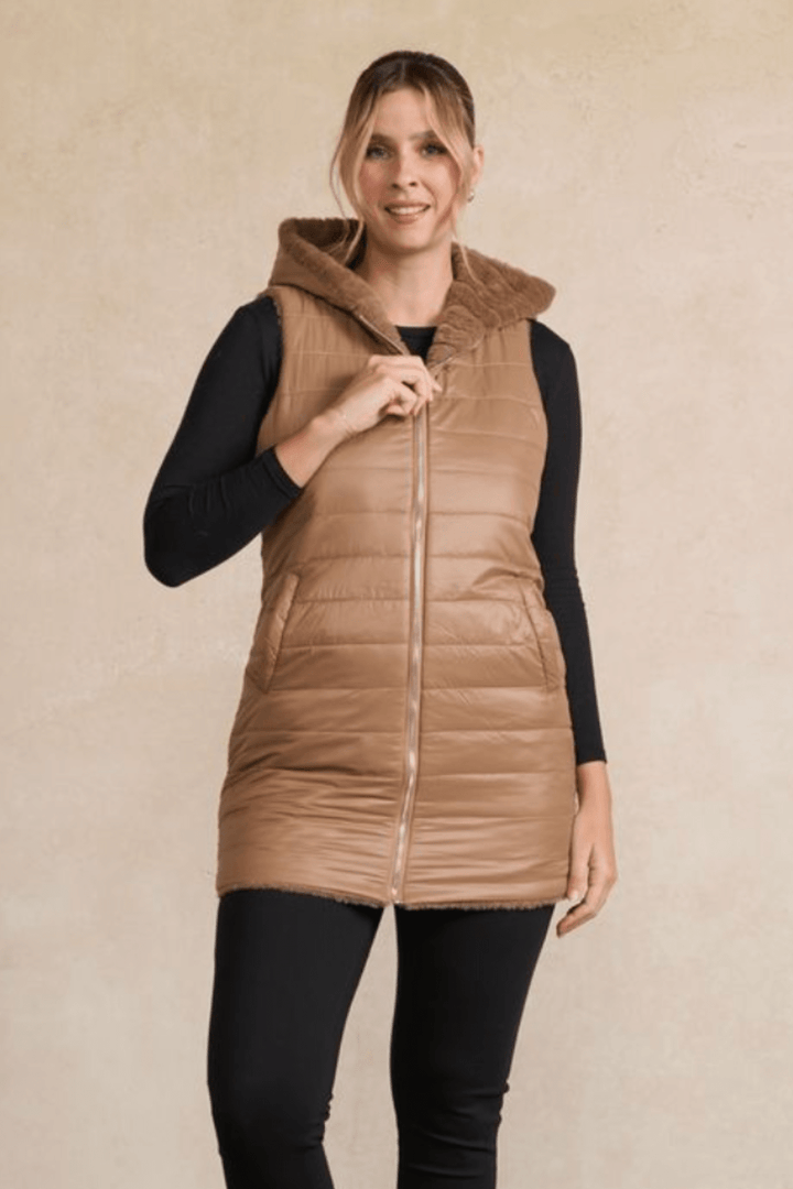 Reversible Faux Fur Vest - Taupe - CJ32 - Pizazz BoutiqueHolmes & Fallon