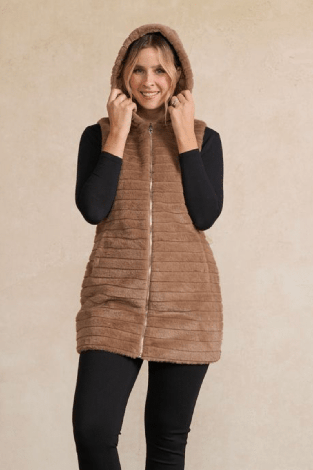 Reversible Faux Fur Vest - Taupe - CJ32 - Pizazz BoutiqueHolmes & Fallon