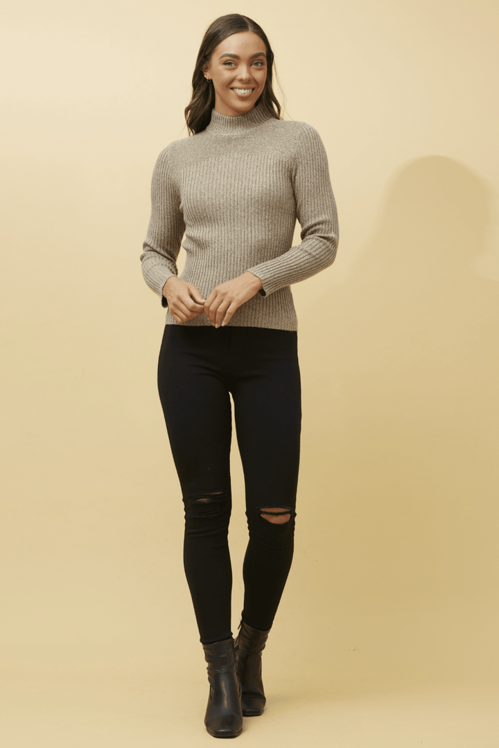 Ribbed Turtle Neck - Beige - CK35 - Pizazz BoutiqueCaroline Morgan