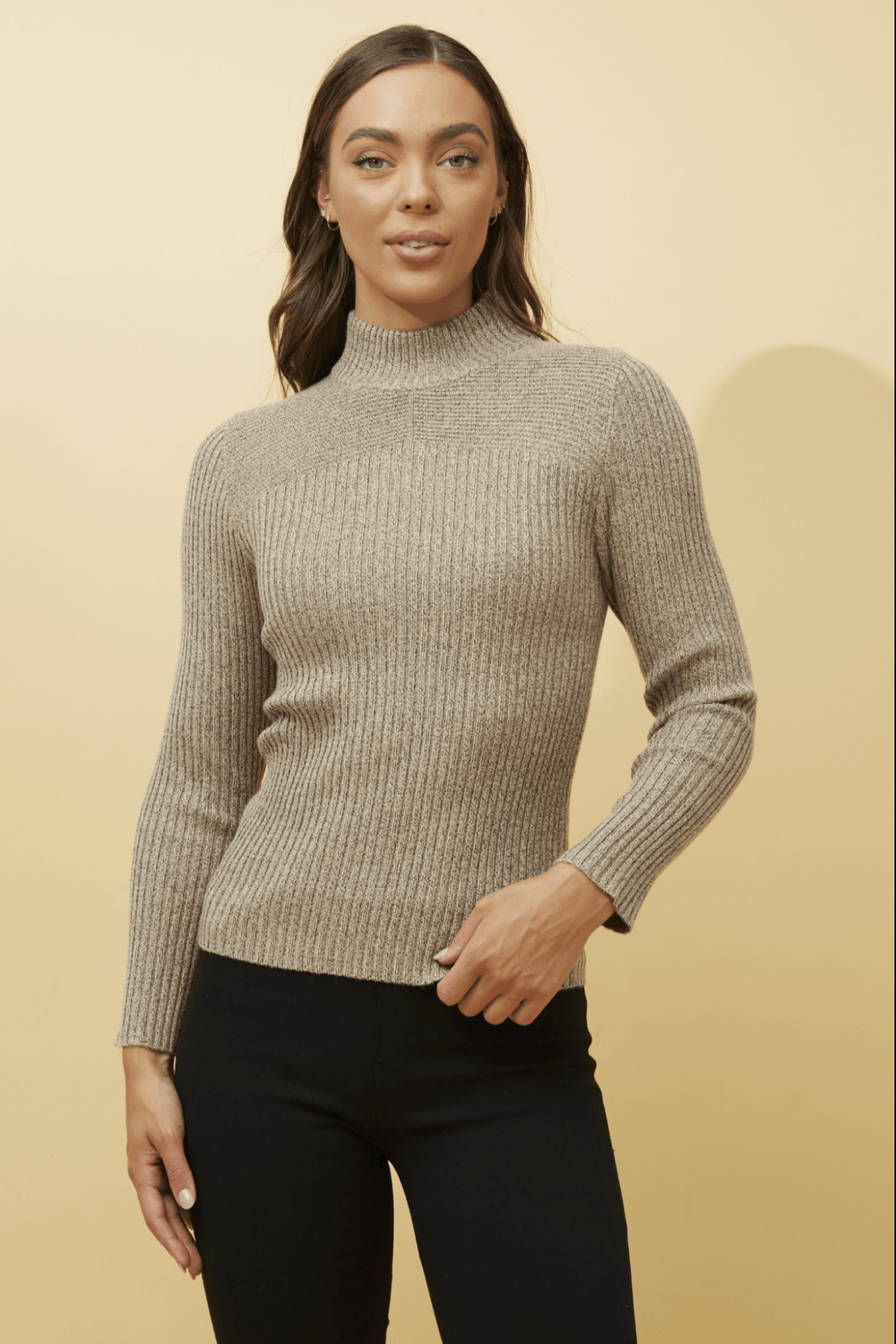 Ribbed Turtle Neck - Beige - CK35 - Pizazz BoutiqueCaroline Morgan