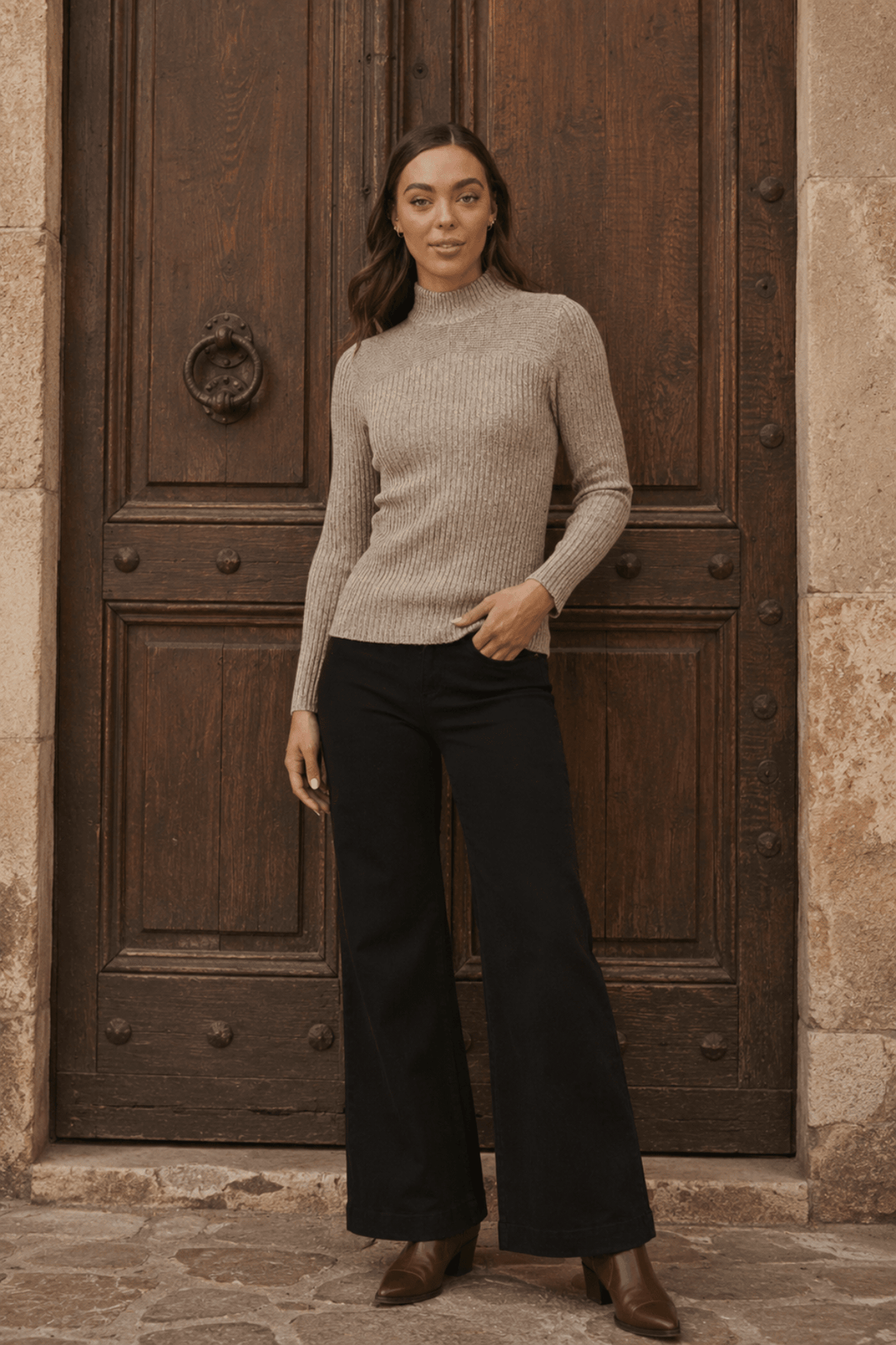 Ribbed Turtle Neck - Beige - CK35 - Pizazz BoutiqueCaroline Morgan