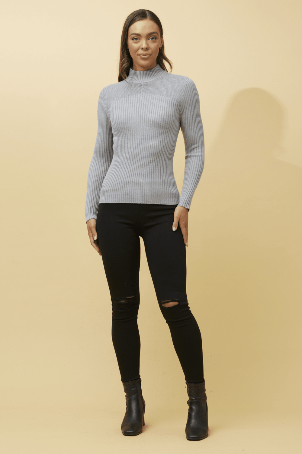 Ribbed Turtle Neck - Grey - CK35 - Pizazz BoutiqueCaroline Morgan