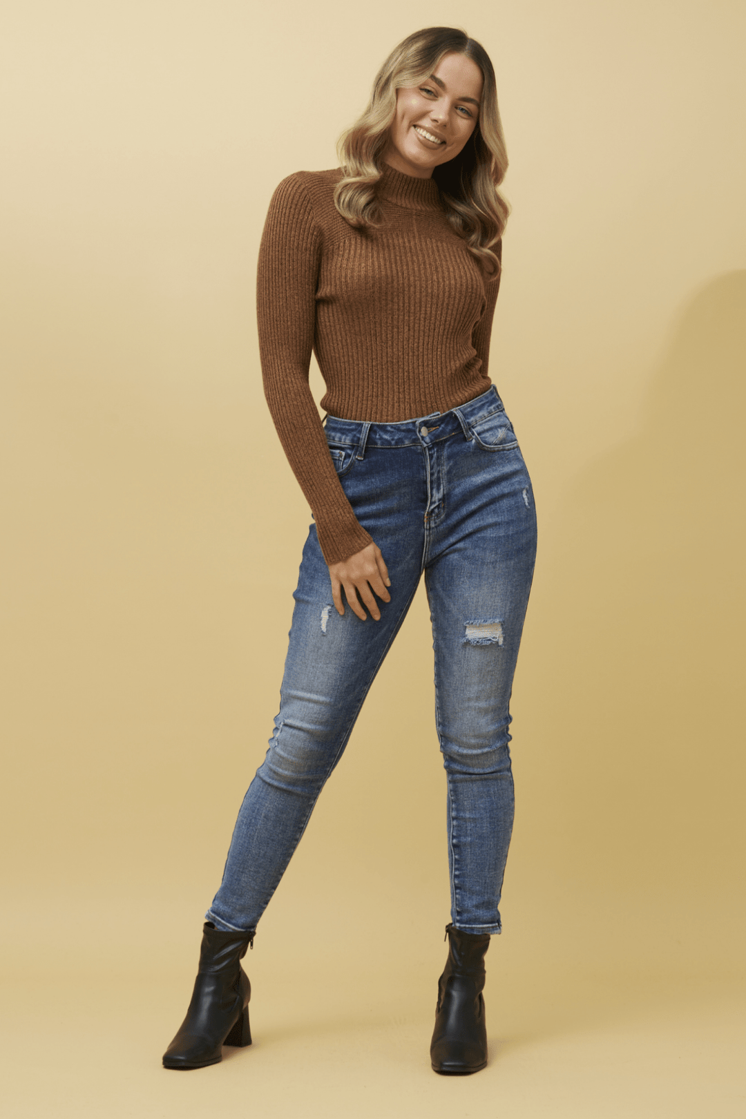 Ribbed Turtle Neck - Pecan - CK35 - Pizazz BoutiqueCaroline Morgan