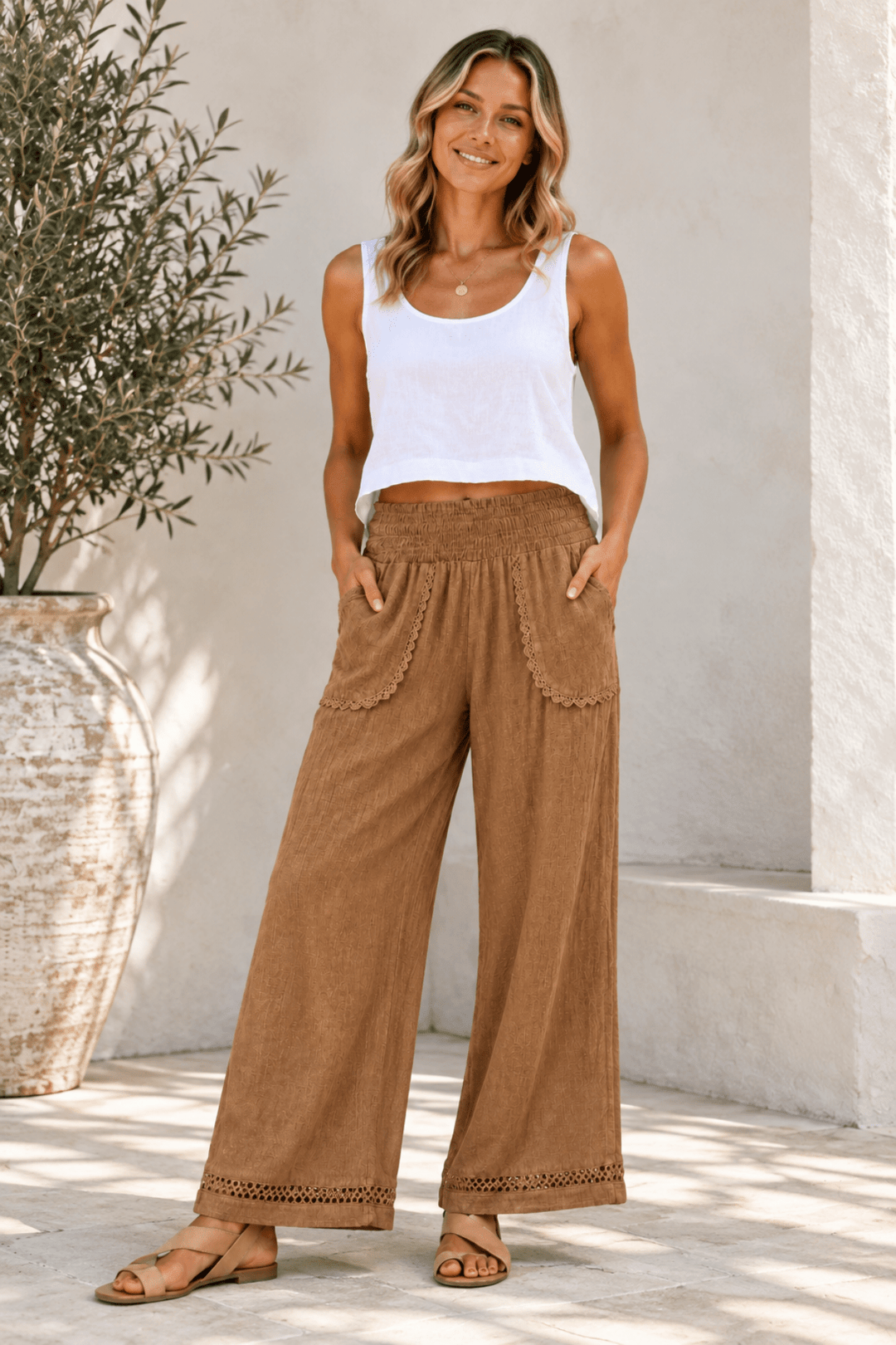 Ricamo Pant - Caramel - Pizazz BoutiqueFree Angel