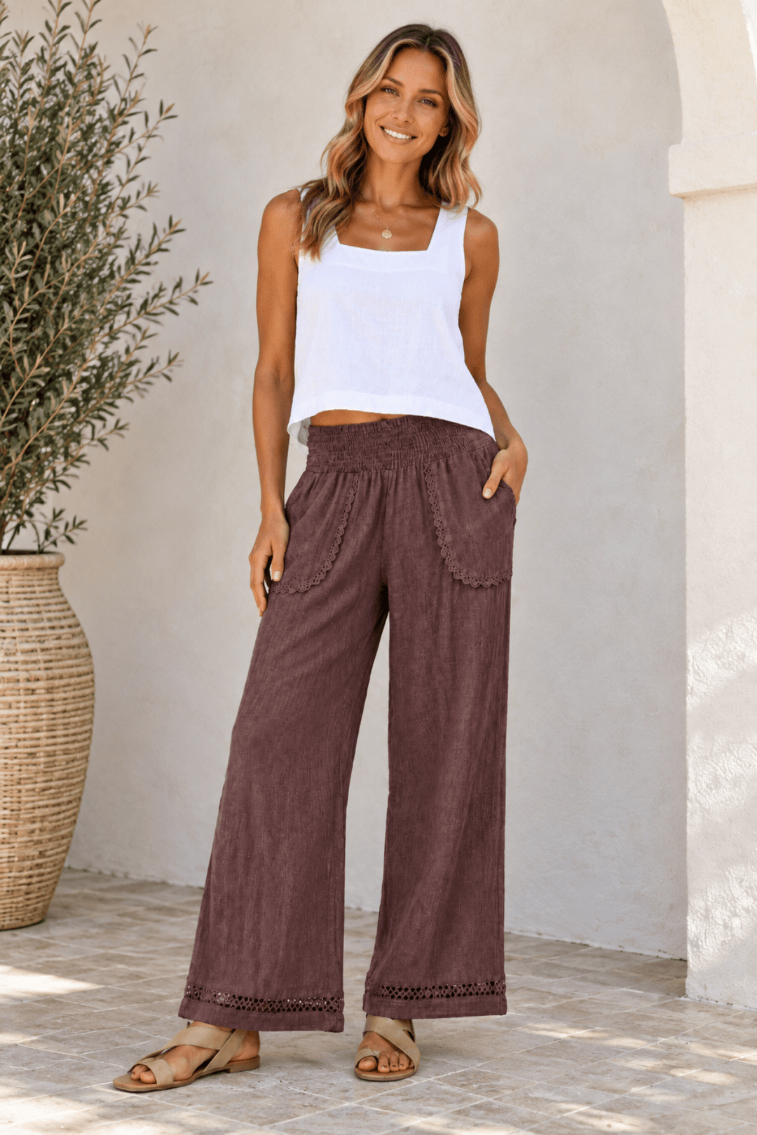 Ricamo Pant - Raisin - Pizazz BoutiqueFree Angel