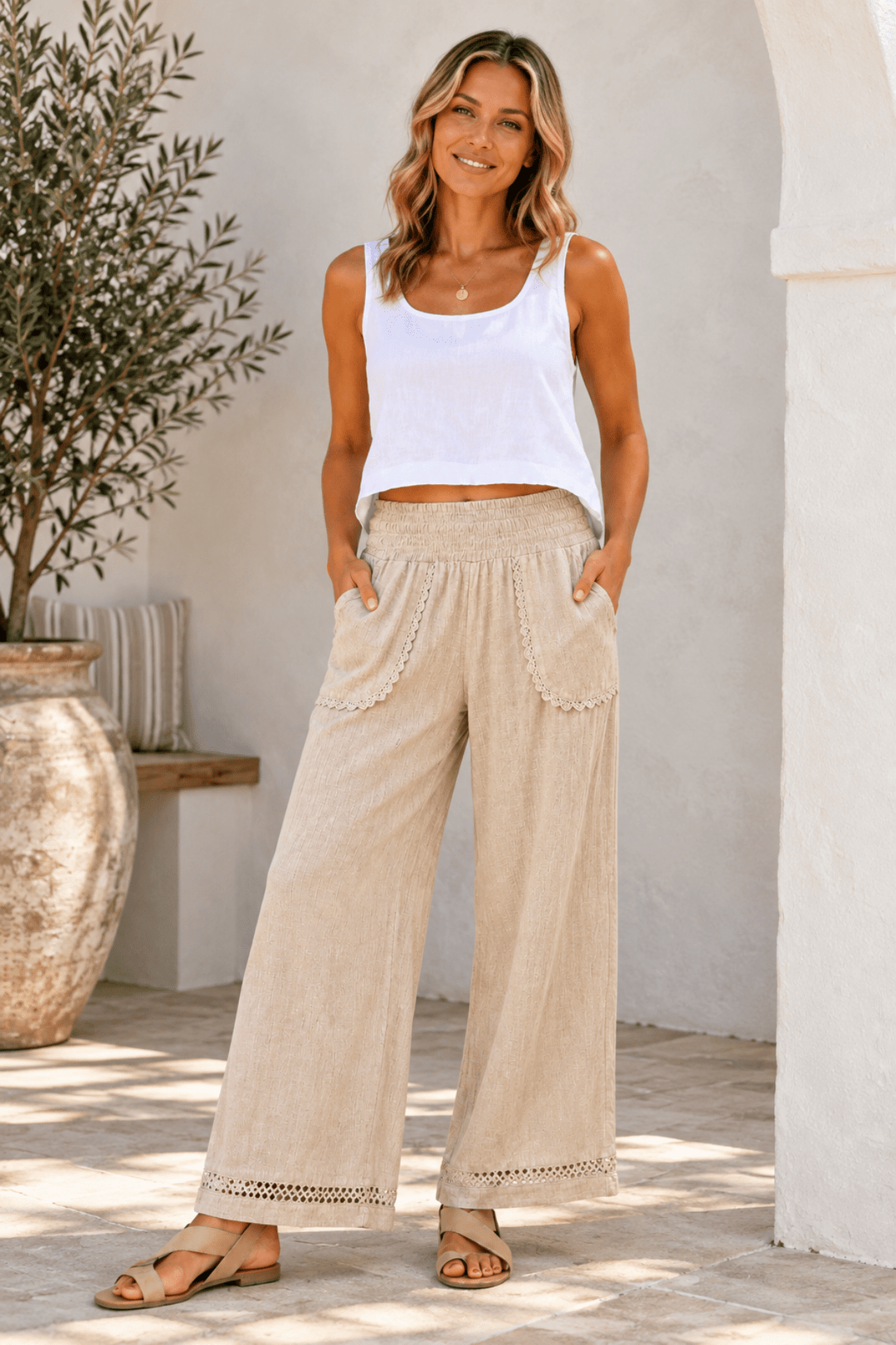 Ricamo Pant - Sand - Pizazz BoutiqueFree Angel