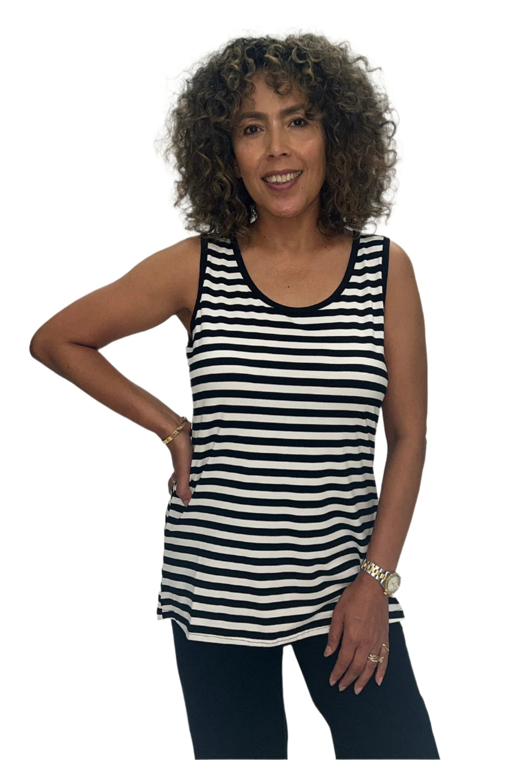 Riley Stripe Cami - Black & White - BO21 - Pizazz BoutiqueBamboo