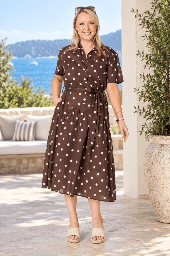 Riviera Spot Dress - Coffee - GS53 - Pizazz BoutiqueGordon smith