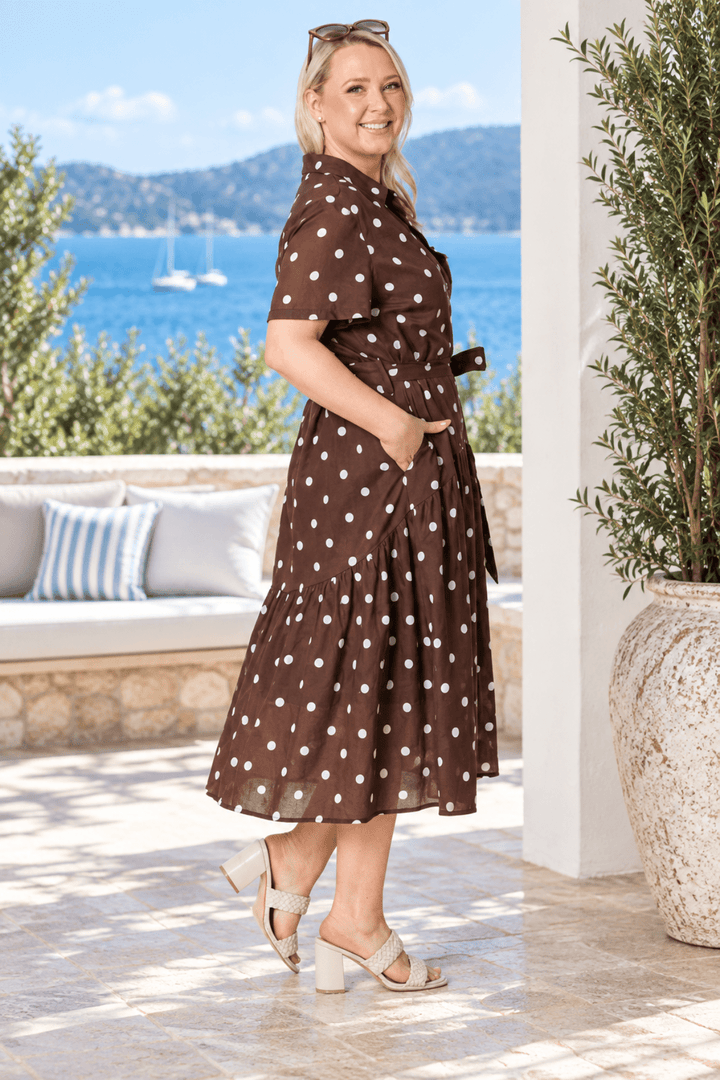 Riviera Spot Dress - Coffee - GS53 - Pizazz BoutiqueGordon smith