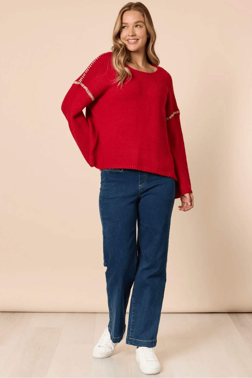 Rouge Contrast Stitch Knit - TZ57 - Pizazz BoutiqueThreadz