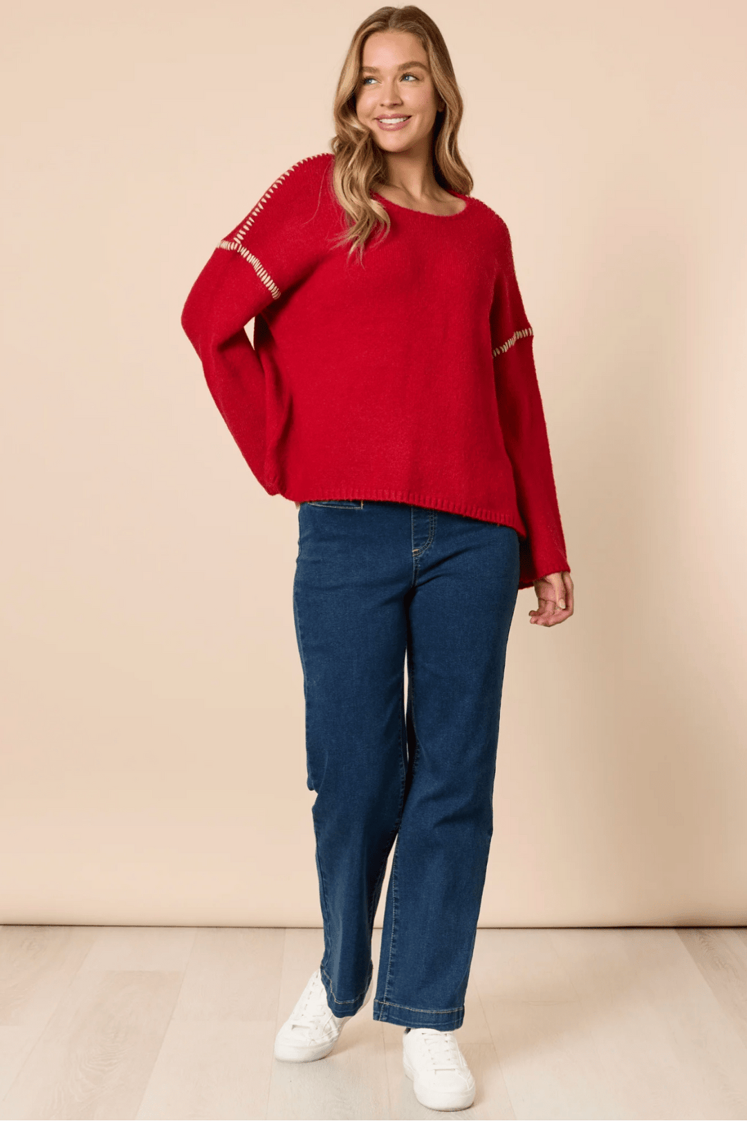 Rouge Contrast Stitch Knit - TZ57 - Pizazz BoutiqueThreadz
