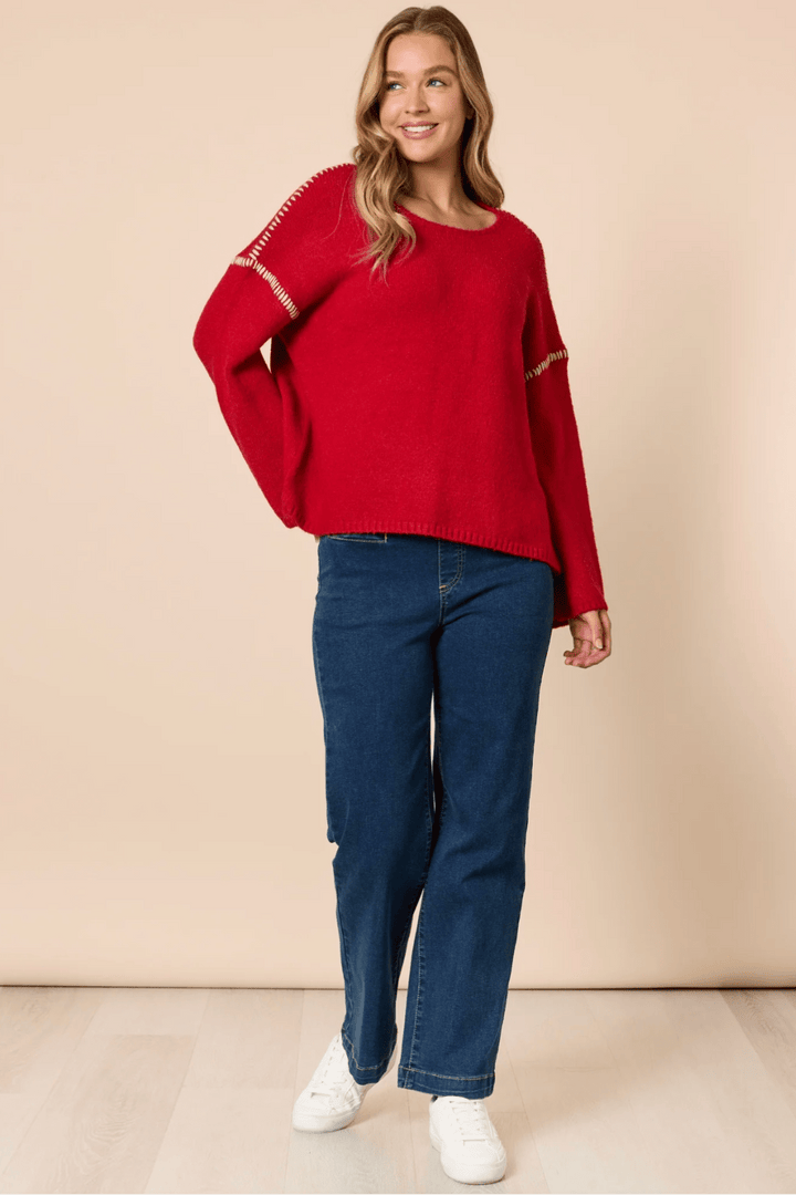 Rouge Contrast Stitch Knit - TZ57 - Pizazz BoutiqueThreadz