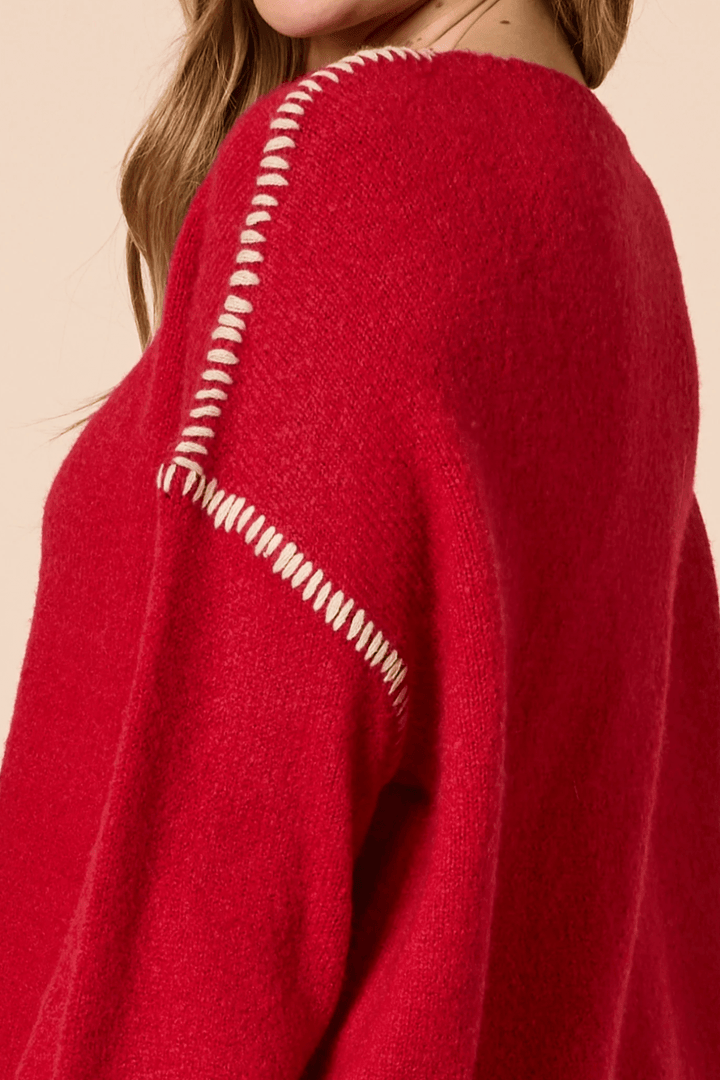 Rouge Contrast Stitch Knit - TZ57 - Pizazz BoutiqueThreadz