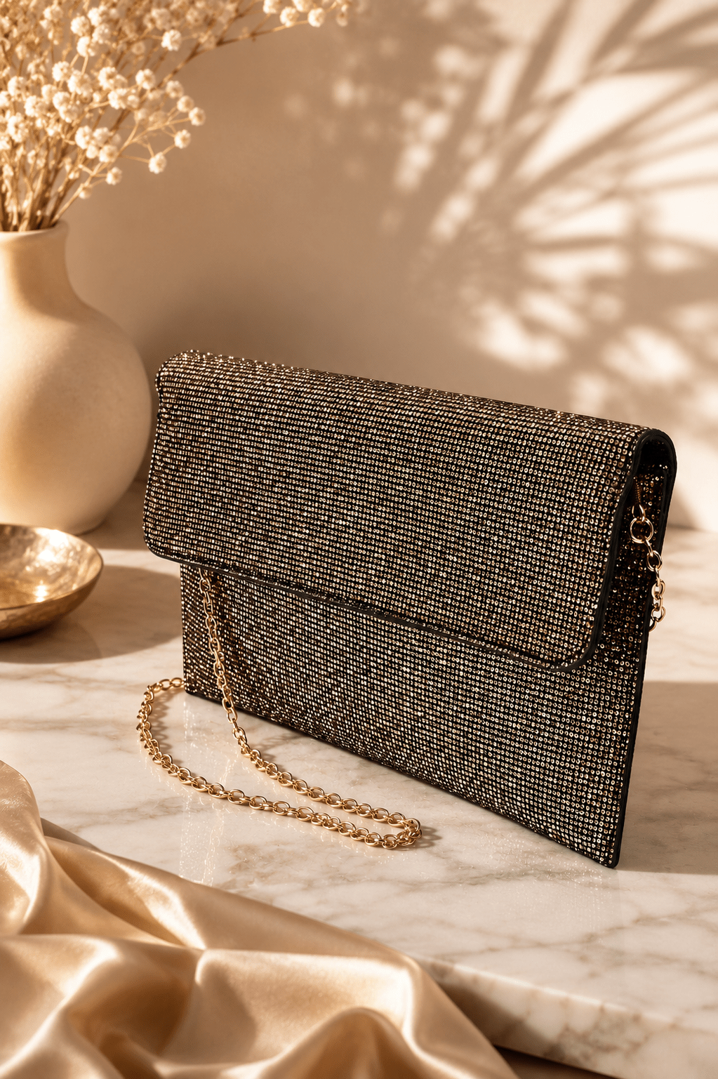 Ruby Rhinestone Fold Over Clutch - Gold - AD11 - Pizazz BoutiqueAdorne